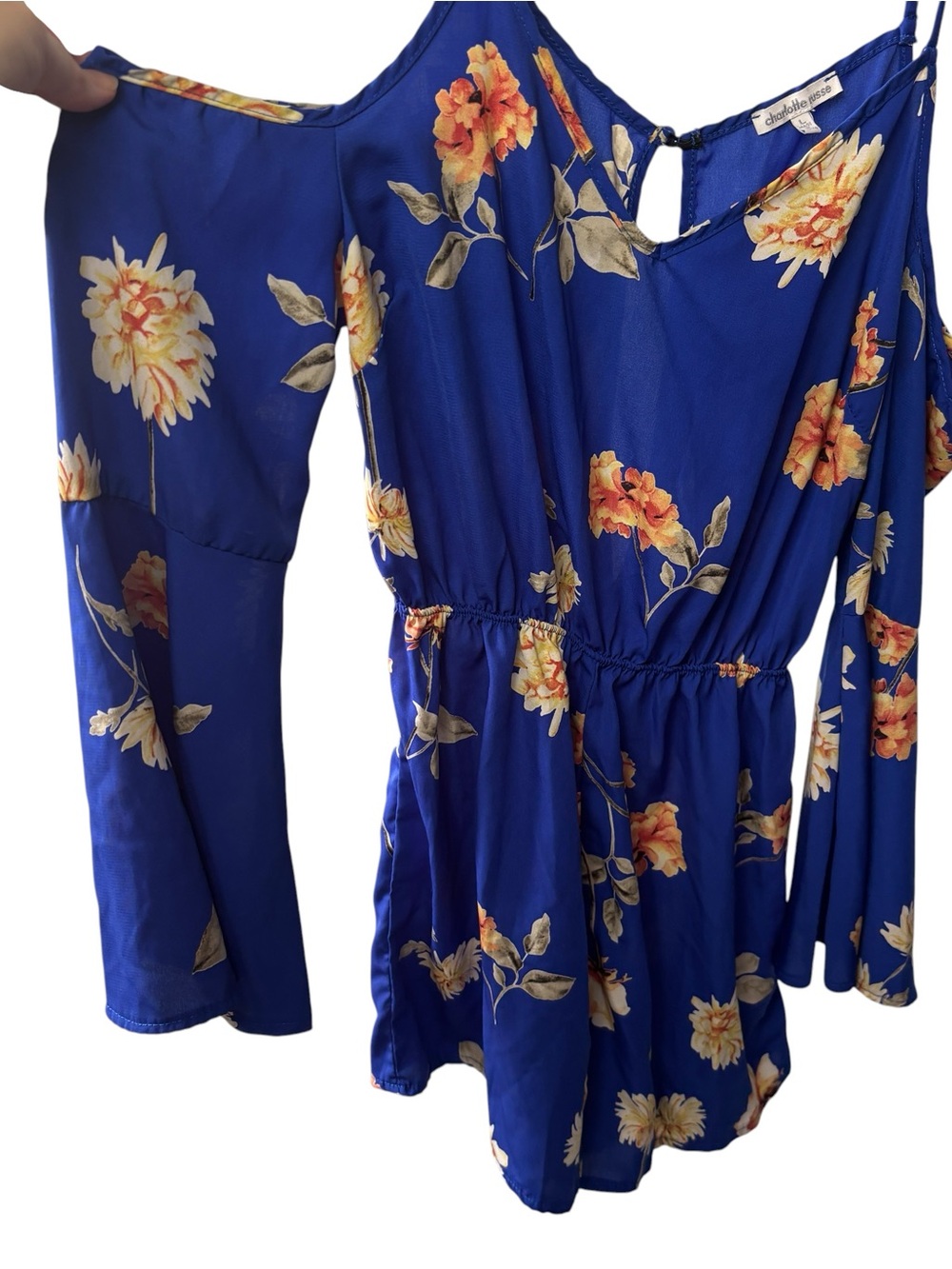 Charlotte Russe romper, size Medium, floral, cold shoulder, bell sleeves, sexy